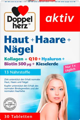 Haut + Haare + Nägel Kollagen + Q10 + Hyaluron + Biotin 500 µg + Kieselerde von DOPPELHERZ
