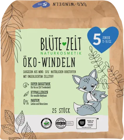 Öko-Windeln Gr. 5 Junior 11-16 kg von BLÜTEZEIT