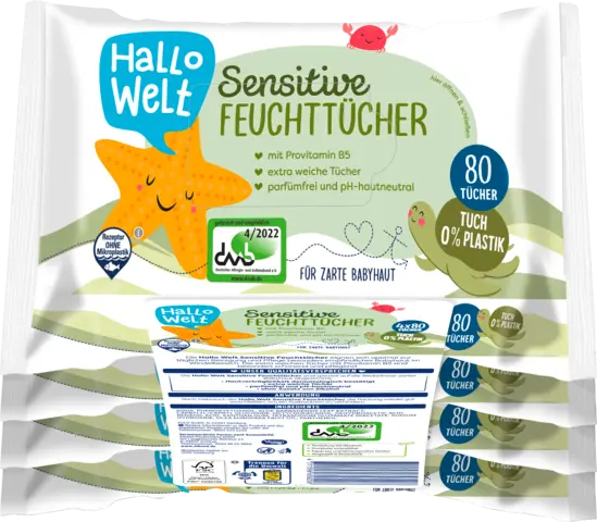 Feuchttücher Sensitive  4x80 von HALLO WELT