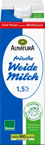 Bio frische Weide Milch fettarm 1,5 % Fett von ALNATURA