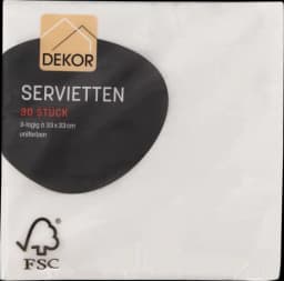 Servietten weiß 3lg.33x33 30ST von DEKOR