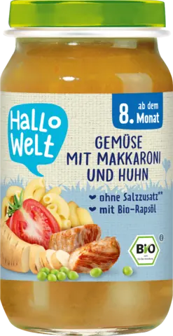 Bio Hallo Welt mit Makkaroni und Huhn von HALLO WELT