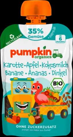 Bio Quetschie Karotte Apfel Kokos Banane Ananas Dinkel von PUMPKIN ORGANICS
