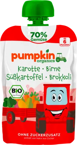 Bio Quetschie Karotte Birne Süßkartoffel Brokkoli ab dem 6. Monat von PUMPKIN ORGANICS