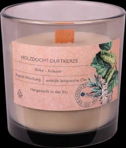 Duftglas „PRO NATURE“ mit Rapsöl und Holzdocht Birke & Kräuter 10 x 10 cm von DIV.SAISONMARKEN