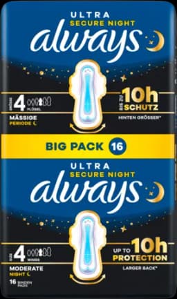 Damen Binden Ultra Secure Night mit Flügeln Gr.4 16ST von ALWAYS