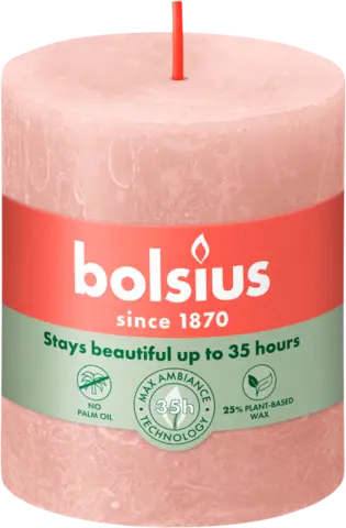 Stumpenkerze Rustic nebliges pink 80 x 68 mm von BOLSIUS