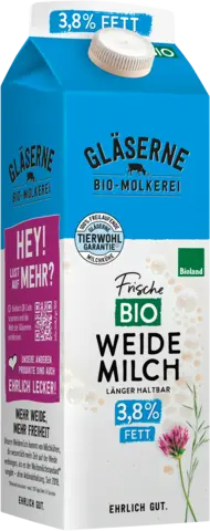 Bio Frische Weidemilch 3,8 % Fett von GLÄSERNE MOLKEREI