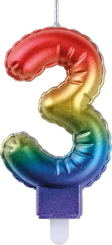 Zahlengeburtstagskerze 3 3-fach rainbow von TIB