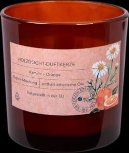 Raps-Holzdocht Kerze Kamille und Orange von MÜLLER LICHT