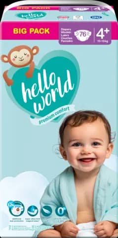 Windel Gr. 4+ Maxi JUMBO 10-15 kg von HELLO WORLD