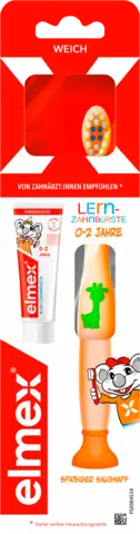 Lern-Zahnbürste + Zahnpasta weich 0-3 Jahre von ELMEX