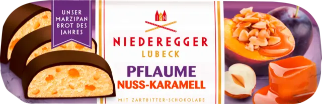 Unser Marzipan Brot des Jahres 2025 Pflaume-Nuss-Karamell in Zartbitter-Schokolade von NIEDEREGGER