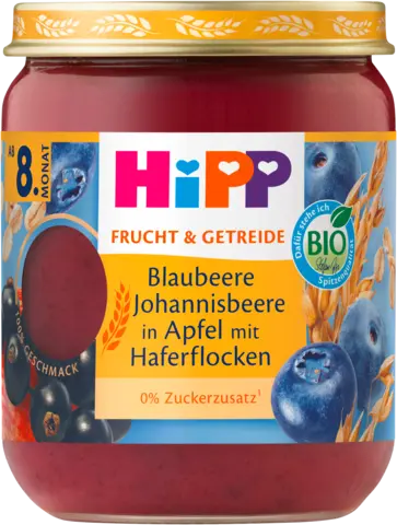 Bio Blaubeere Johannisbeere in Apfel mit Haferflocken ab 8. Monat von HIPP