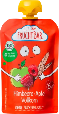 Bio Quetschie Fruchtpüree Himbeer, Apfel & Vollkorn ab 6. Monaten von FRUCHTBAR