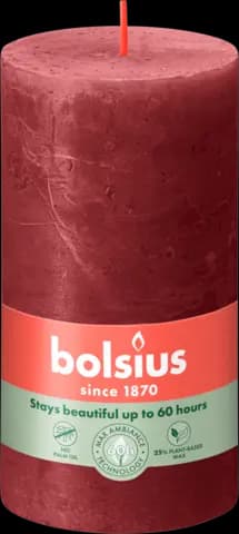 Stumpenkerze Rustic samtrot 130 x 70 mm von BOLSIUS