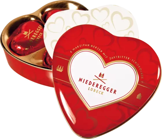 Marzipan Herzen in Geschenkdose von NIEDEREGGER
