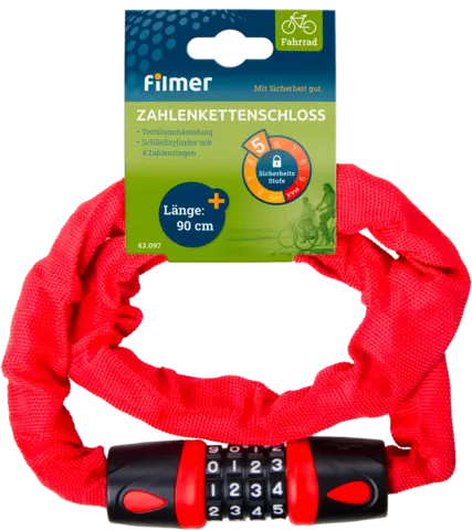 Zahlenkettenschloss 4-Ringe 5mm/90cm von FILMER