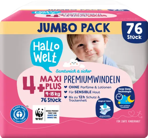 Windel Gr. 4+ Maxi+ JUMBO von HALLO WELT