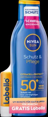 Sonne Schutz & Pflege Lotion LSF50 + Labello Sun Protect von NIVEA