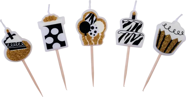 Kerzen Geburtstag mit Picker gold/weiß/schwarz von TIB