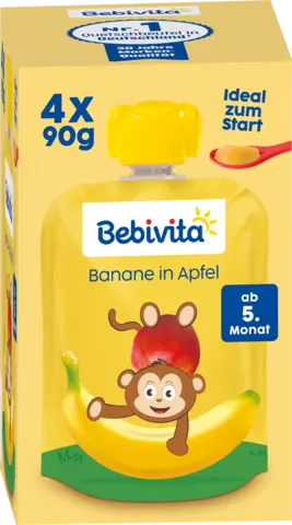 Quetschbeutel Banane in Apfel ab 5. Monat - 4-Pack von BEBIVITA
