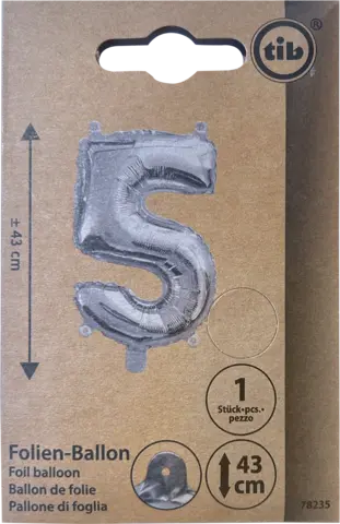 Folien-Ballon Zahlen 5 silber 43 cm von TIB