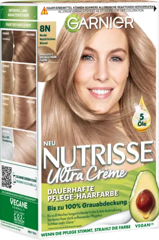 Nutrisse Creme Dauerhafte Pflege-Haarfarbe 8.132 nude medium blonde von GARNIER NUTRISSE