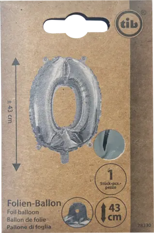 Folien-Ballon Zahlen 0 silber 43 cm von TIB