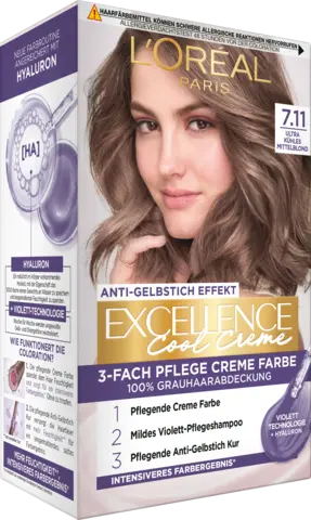 Excellence Cool Creme 3-fach Pflege Creme Farbe 7.11 ultashblond von EXCELLENCE