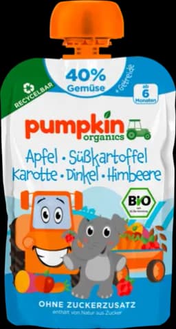Bio Quetschie Apfel Süßkartoffel Karotte Dinkel Himbeere von PUMPKIN ORGANICS