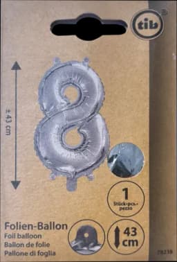 Folien-Ballon Zahlen 8 silber 43 cm von TIB