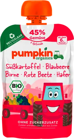 Bio Quetschie mit Süßkartoffel, Blaubeere, Rote Beete, Hafer ab dem 6. Monat von PUMPKIN ORGANICS
