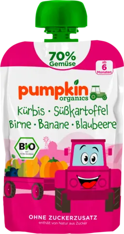 Bio Quetschie mit Kürbis, Süßkartoffel, Birne, Banane, Blaubeere ab dem 6. Monat von PUMPKIN ORGANICS