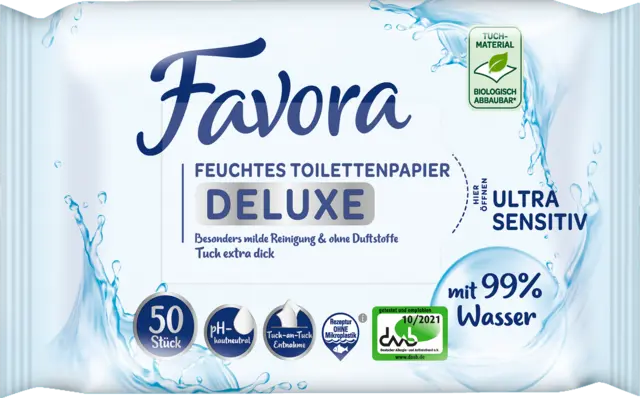 Feuchtes Toilettenpapier Deluxe 99% Wasser - Ultra Sensitiv von FAVORA