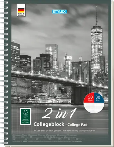 Kollegblock kariert/liniert 60g A4 von STYLEX