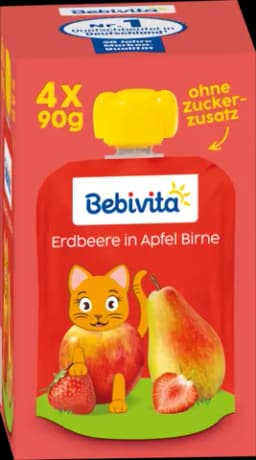 Quetschbeutel Erdbeere in Apfel Birne - 4-Pack von BEBIVITA