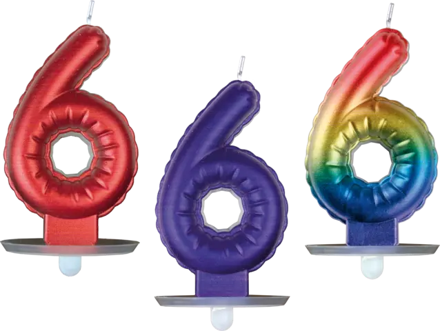 Folienballonkerze Nummer 6 3-fach sortiert von TIB