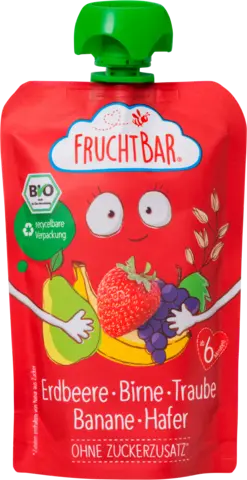 Bio Quetschie Kleiner Schatz Erdbeere, Birne, Traube, Banane, Hafer ab 6 Monaten von FRUCHTBAR