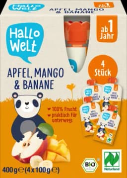 Quetschbeutel Apfel-Mango.Banane von HALLO WELT
