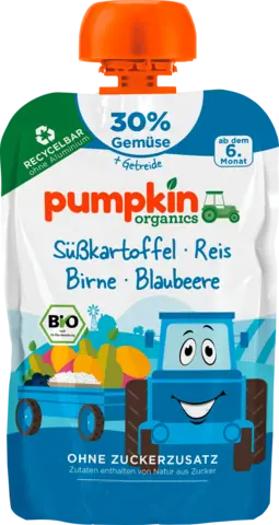 Bio Quetschie mit Süßkartoffel, Reis, Birne, Blaubeere ab 6. Monat von PUMPKIN ORGANICS