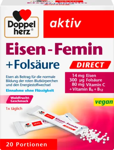 Eisen-Feminin direct + Folsäure Waldfrucht-Geschmack von DOPPELHERZ