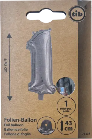 Folien-Ballon Zahlen 1 silber 43 cm von TIB