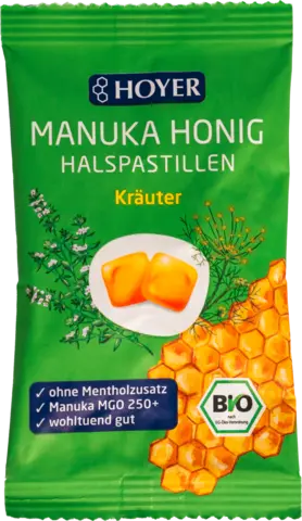 Bio Manukahonig Halspastillen Kräuter MGO 250+ von HOYER