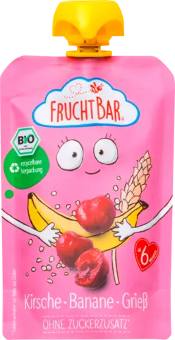 Bio Fruchtpüree mit Kirsche, Banane und Dinkel-Grieß von FRUCHTBAR
