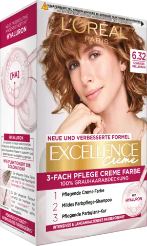 Excellence 3-fach Pflege Creme Farbe 6.32 Sonniges Hellbraun von EXCELLENCE