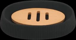 Seifenschale ABS mit Rubbertouch gerillt Bambusablage schwarz von DIV.SAISONMARKEN