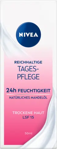 Reichhaltige Tagespflege 24h Feuchtigkeit trockene Haut LSF15 von NIVEA