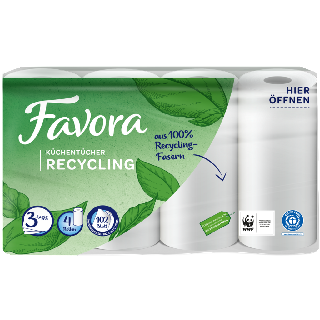 FAVORA Küchentücher, 3-lagig Recycling 4x102 Halbblatt vor Ort kaufen |  budni